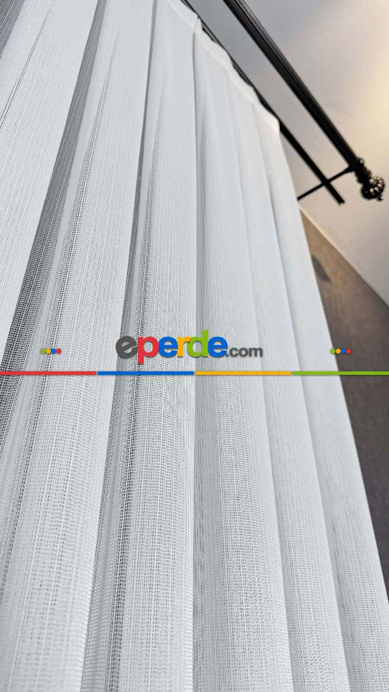 Brillant Ekru Hafif Simli File Tül Perde