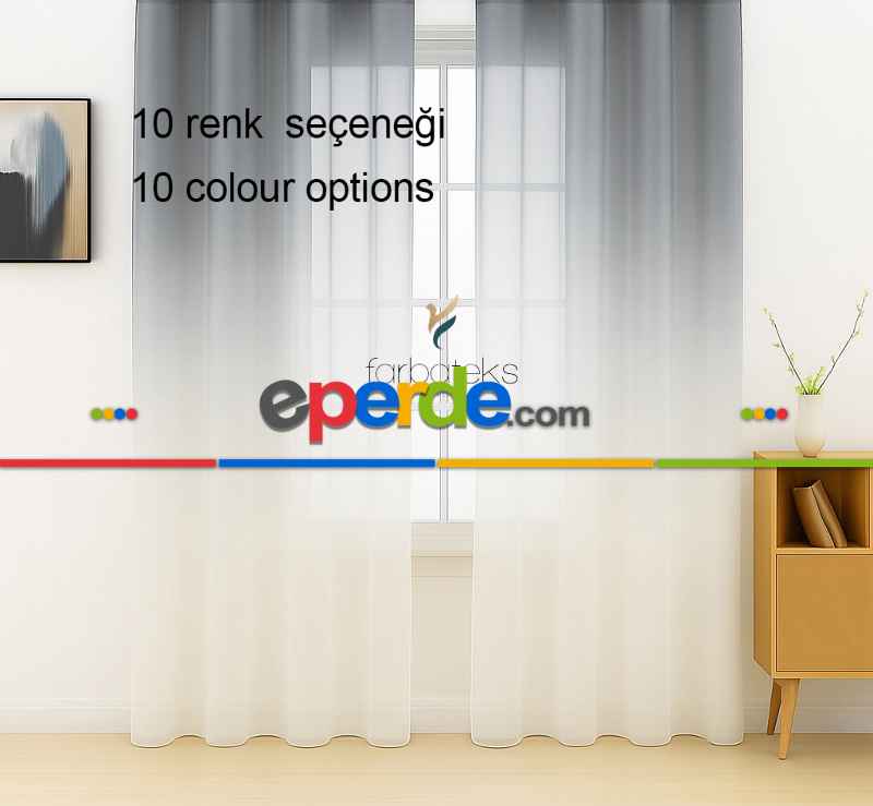 Gri Antasit Füme Üstden Renk Geçişli Tül Perde