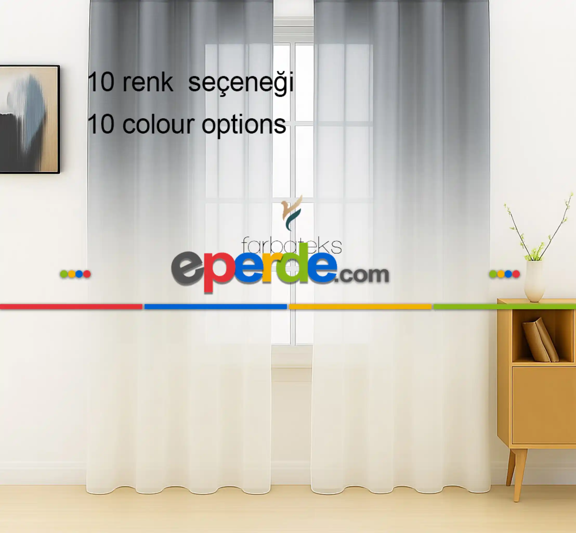 Gri Antasit Füme Üstden Renk Geçişli Tül Perde