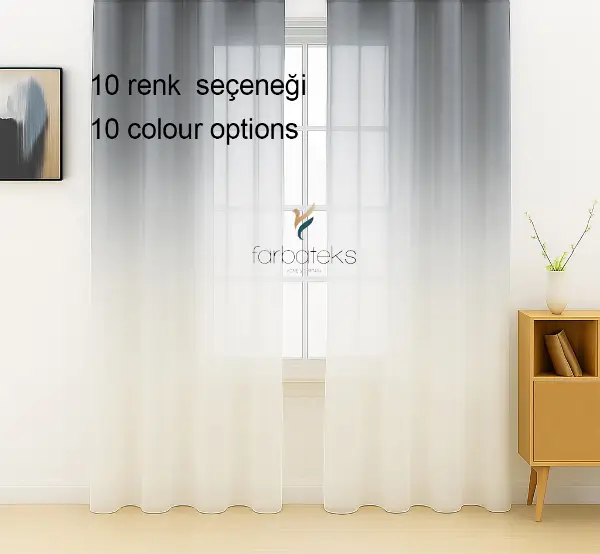 Gri Antasit Füme Üstden Renk Geçişli Tül Perde