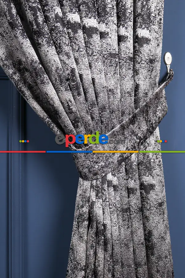 Salon Fon Perde - Siyah - Gri Antrasit Jakar Dokuma Fon Perde