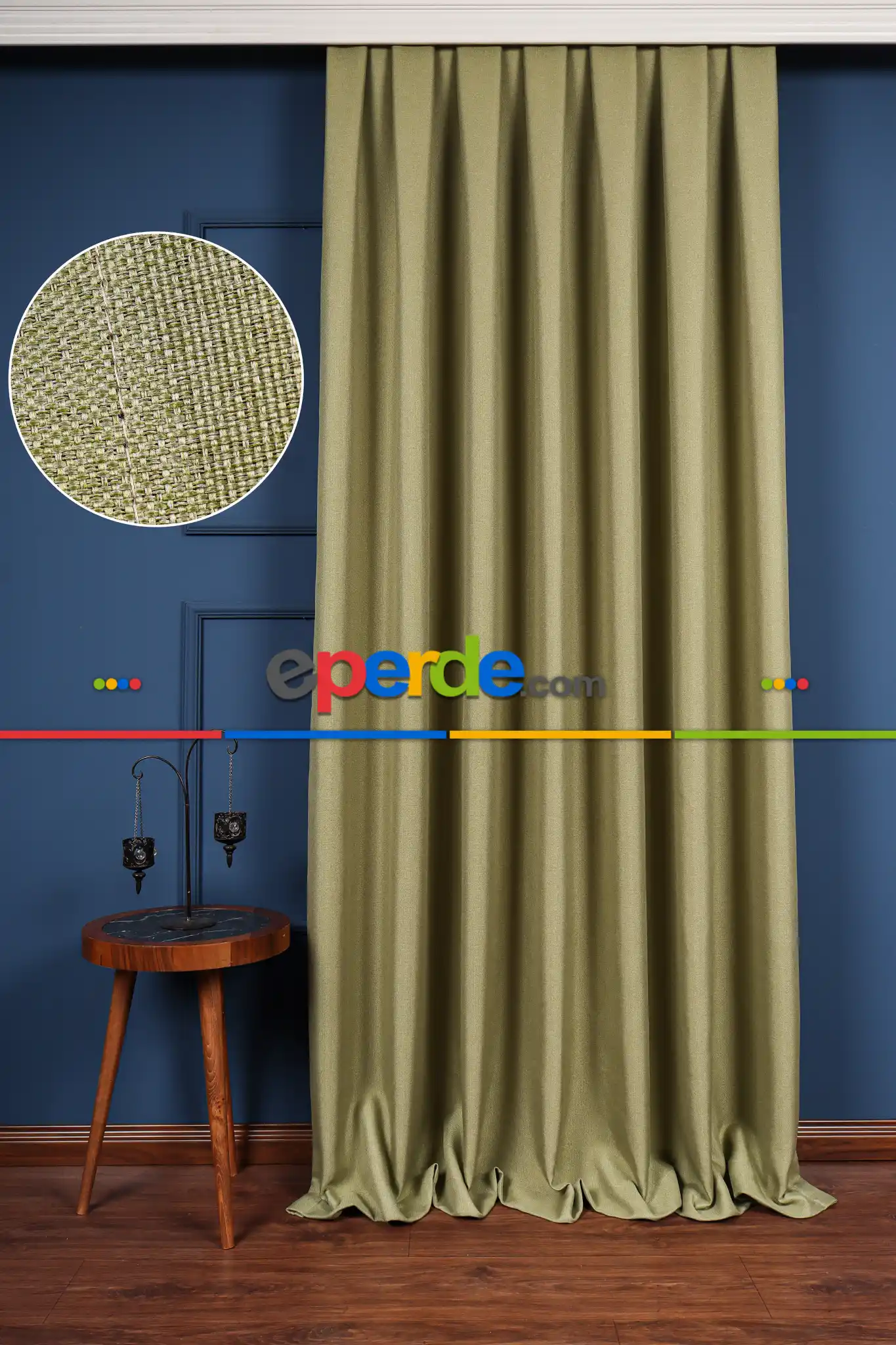 Salon Fon Perde - Fıstık Yeşil Keten Blackout Karartma 0 Işık Geçirmez