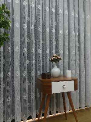 ( Orjinal ) Kdk Damask Serpme Desenli Salon Fransız Dantel Tül Perde & Kruvaze Perde- Ekru