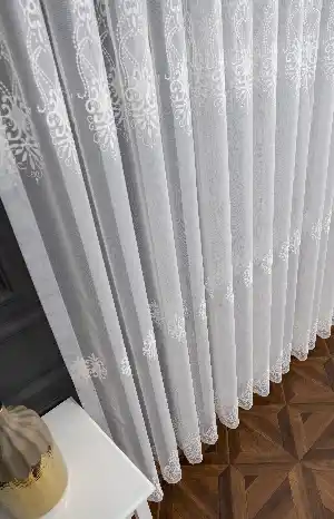 Taç Mimoza Sedef İşlemeli Ütü İstemez Salon Tül Perde