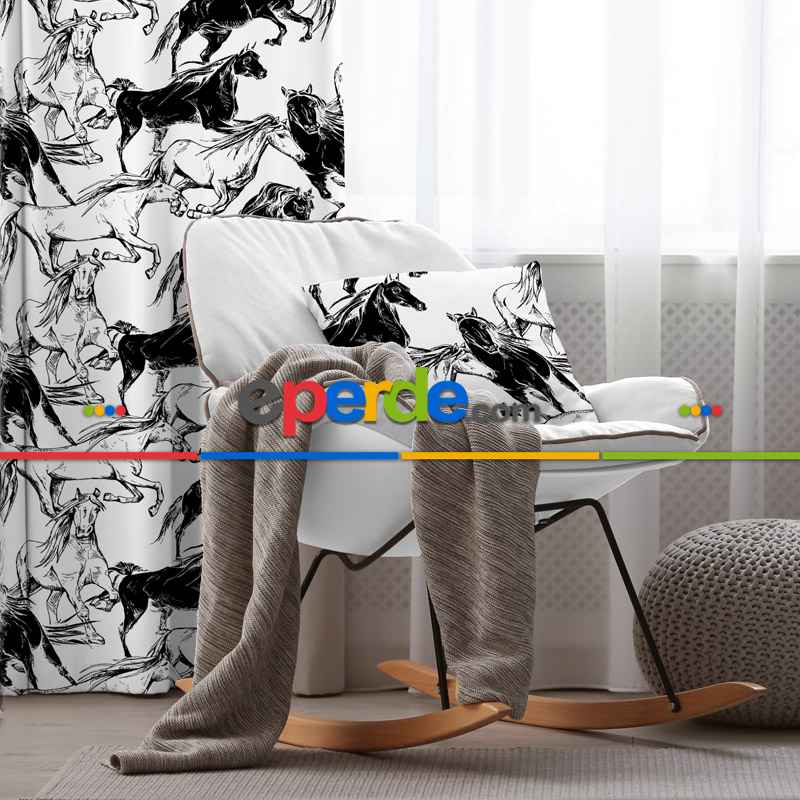 At Desenli Fon Perde Evim2059 Kumaşı Kalındır Duck Bezi Değildir