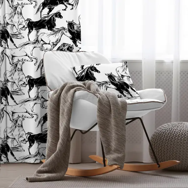 Genç Odası - At Desenli Fon Perde Evim2059 Kumaşı Kalındır Duck Bezi Değildir