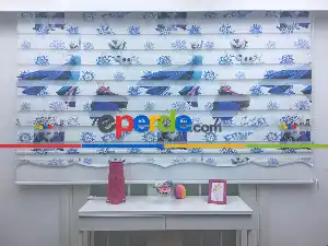 Çocuk Odası - Disney Frozen Karlar Ülkesi Baskılı Zebra Perde- Mavi