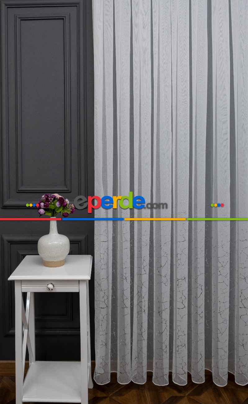 Modern Gümüş Varaklı Keten Tül Perde Yüksek Kalite