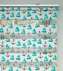 Çapa Ve Gemi Desen Baskılı Zebra Perde- Yeşil