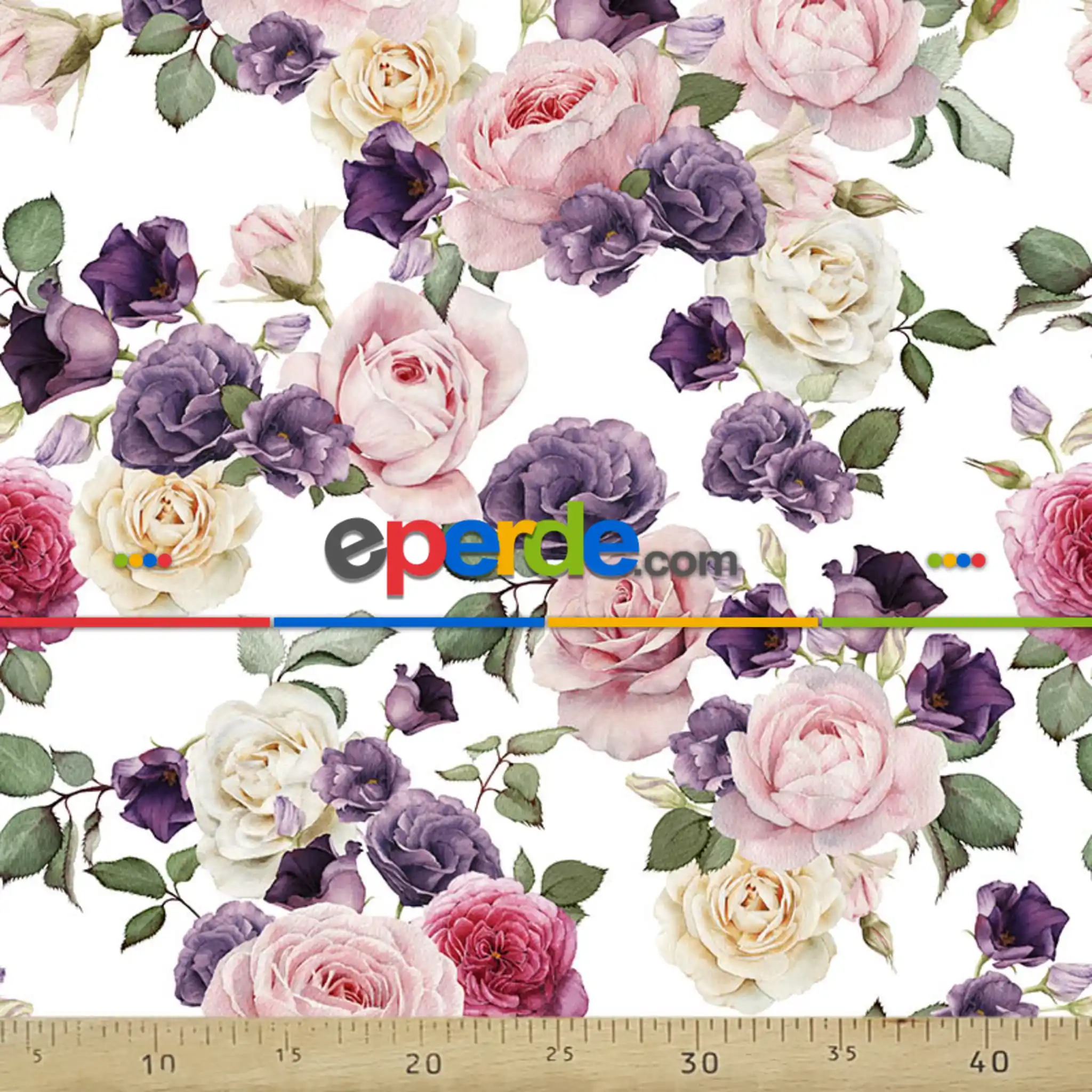 Çiçek Desenli Fon Perde Evm672 Kumaşı Kalındır Duck Bezi Değildir- Beyaz-Pembe Açık