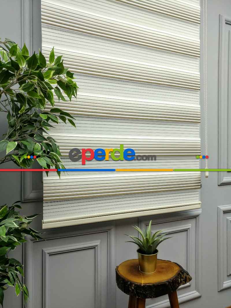 Mutfak - 2021 Sezonu - Degrade Renk Geçişli Geniş Pileli (plise) Perde- Vizon Rengi-ekru-kahve- Çok Renkli 3