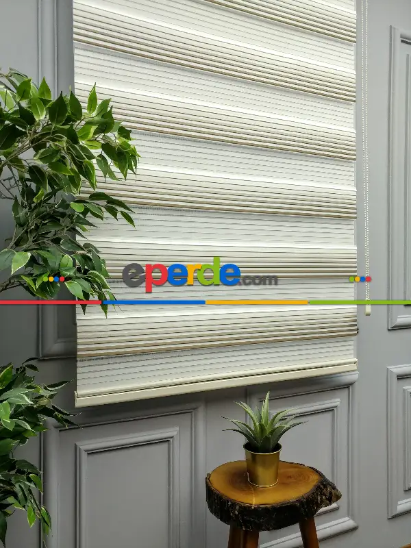 Salon Zebra Perde - 2021 Sezonu - Degrade Renk Geçişli Geniş Pileli (plise) Perde- Vizon Rengi