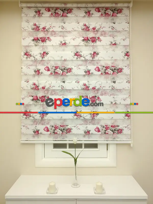 Zebra Perde - Çiçek Baskılı Çocuk Ve Genç Odası- Mor