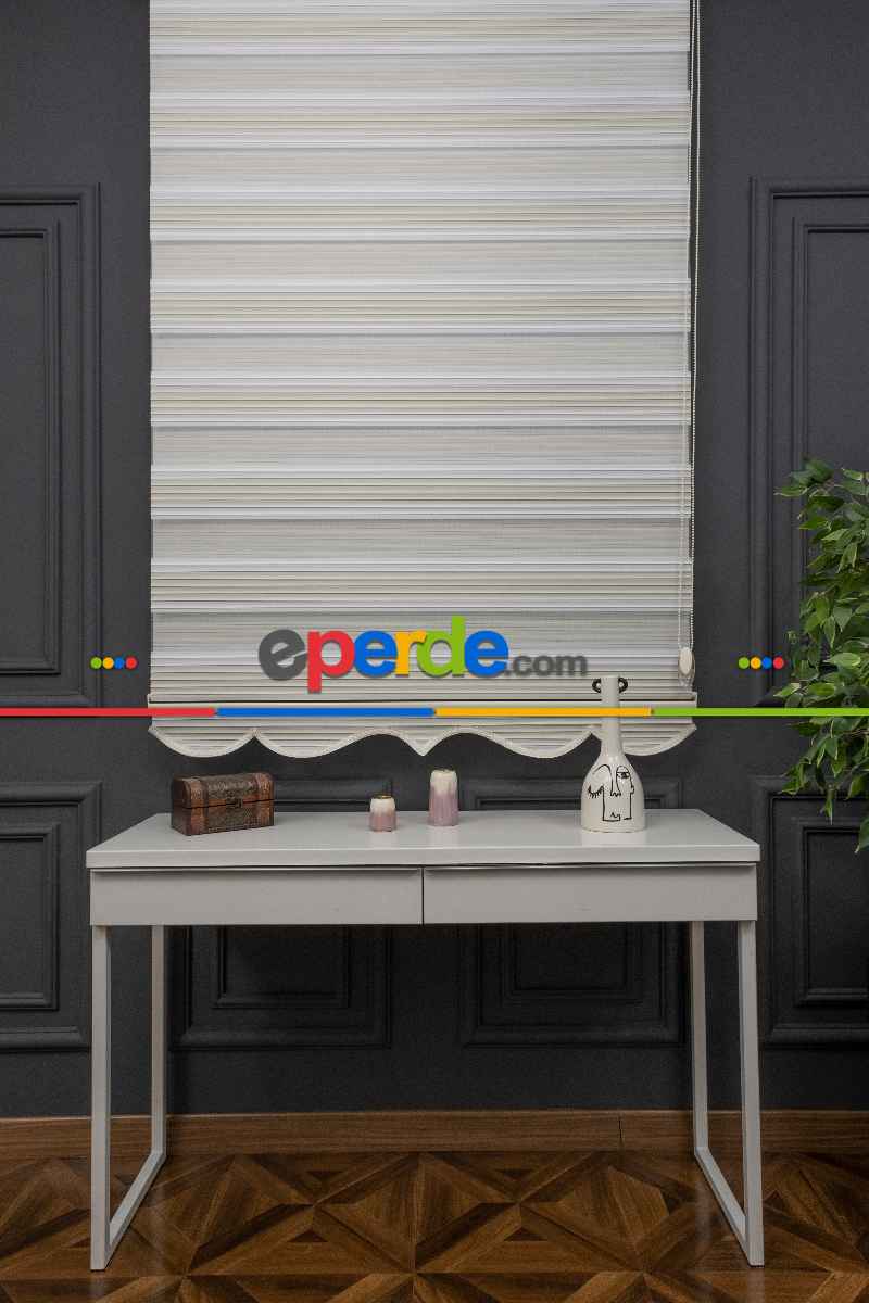 Yatak Odası - Zebra Perde Degrade Renk Geçişli Pileli Zebra Perde Krem Bej