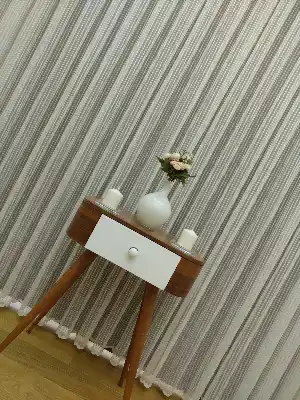 Düz Boyuna Çizgili Tül Perde- Ekru