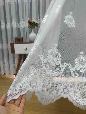 ( Orjinal ) Taç Damask Desen Salon Fransız Dantel Tül Perde & Kruvaze Perde- Ekru