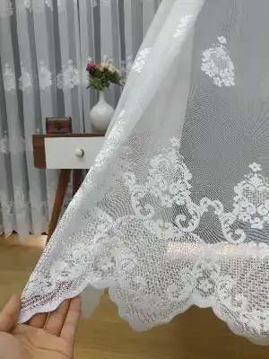 ( Orjinal ) Taç Damask Desen Salon Fransız Dantel Tül Perde & Kruvaze Perde- Ekru