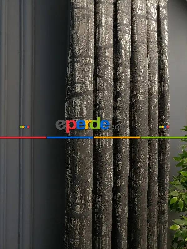 Modern Desenli Jakarlı Fon Perde Yeni Seri 101- Bej-füme-gri Açık