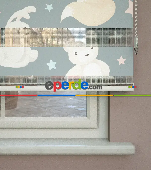 Yıldız Desenli Baskılı Zebra Perde- Çok Renkli