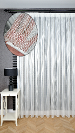 Ekru Zincir Çizgilli Altın Simli Tül Perde Gümüş - Ekru