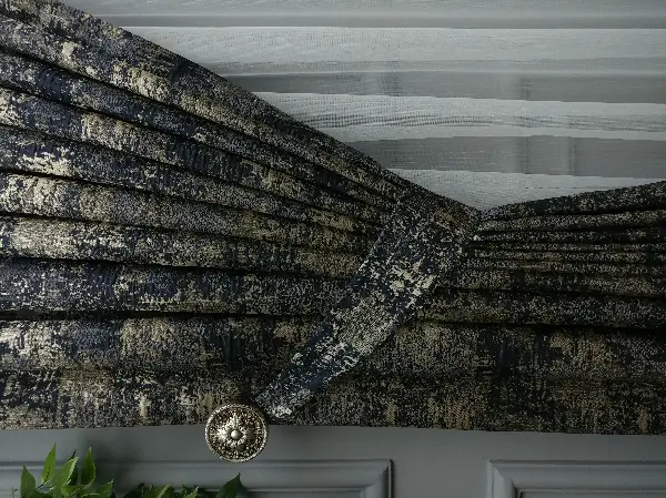 Patine Desenli Lacivert Jakar Fon Perde (180)- Lacivert