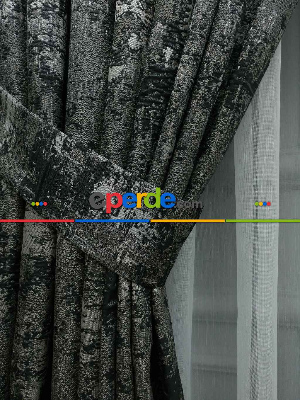 Patinedesenli Gri Jakar Fon Perde (180)- Gri-füme-antrasit