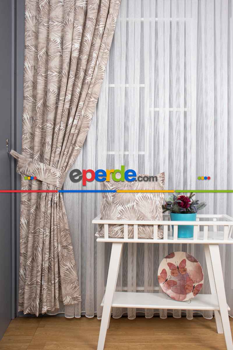 Tropikal Yaprak Desenli Fon Perde(leke Tutmaz)- Çok Renkli 2