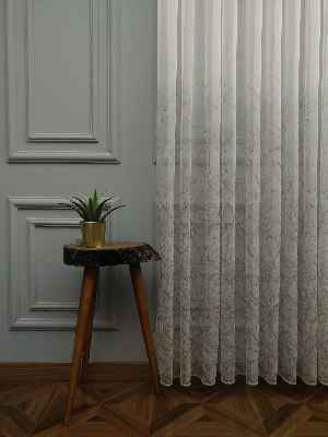 Modern Desenli Baskılı Tül Perde Şantuk Keten 2025 Vizyon Serisi- Kahve Açık-ekru-sütlü Kahve - Kurşunlu Tül