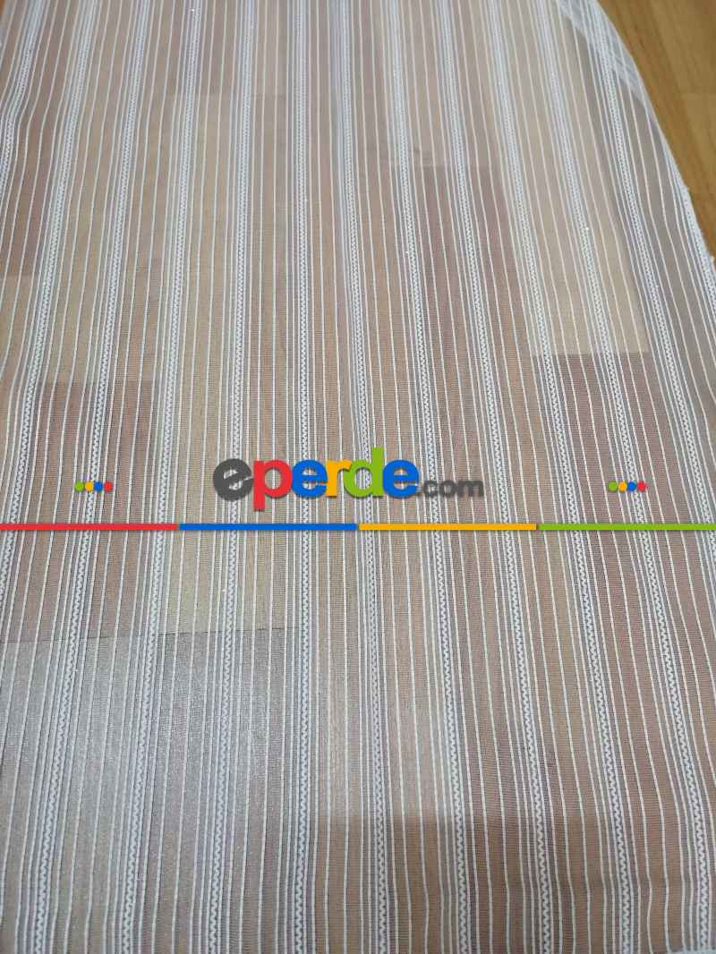 Boyuna Çizgili Simli 7000 Serisi Krem Tül