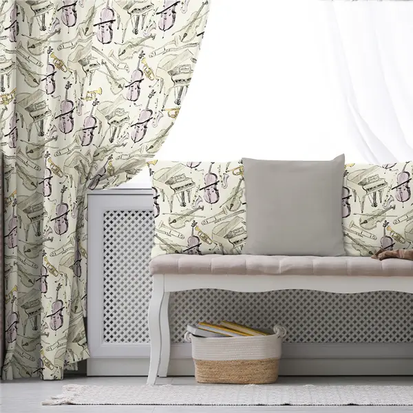 Müzik Desenli Fon Perde Evim649 Kumaşı Kalındır Duck Bezi Değildir- Mavi-beyaz