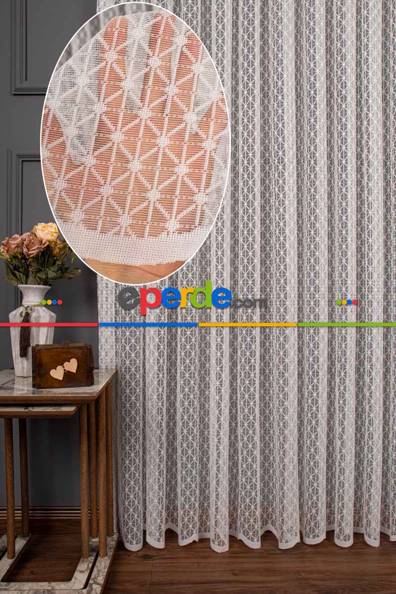 Mutfak Karo Desen Örme Tül Perde 1139