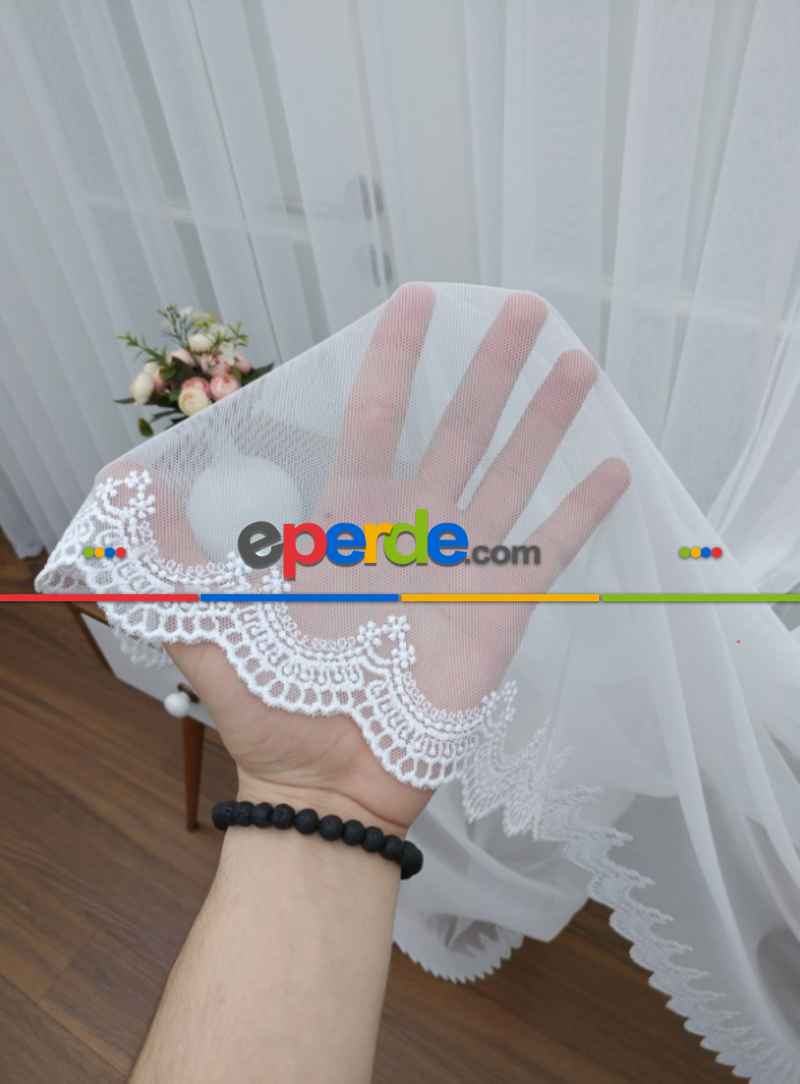 Yatak Odası - Grek Etek Ucu Nakışlı Modern Tül Perde