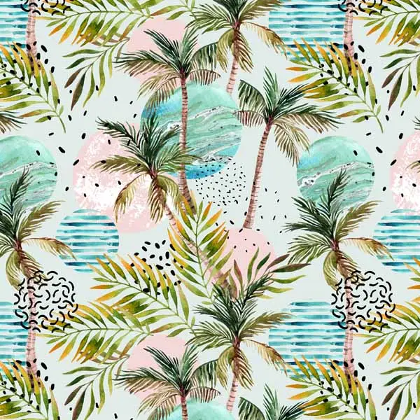 Tropikal Desenli Fon Perde K583 T - Kumaşı Kalındır Duck Bezi Değildir.- Yeşil-Beyaz-Turkuaz-Çok Renkli