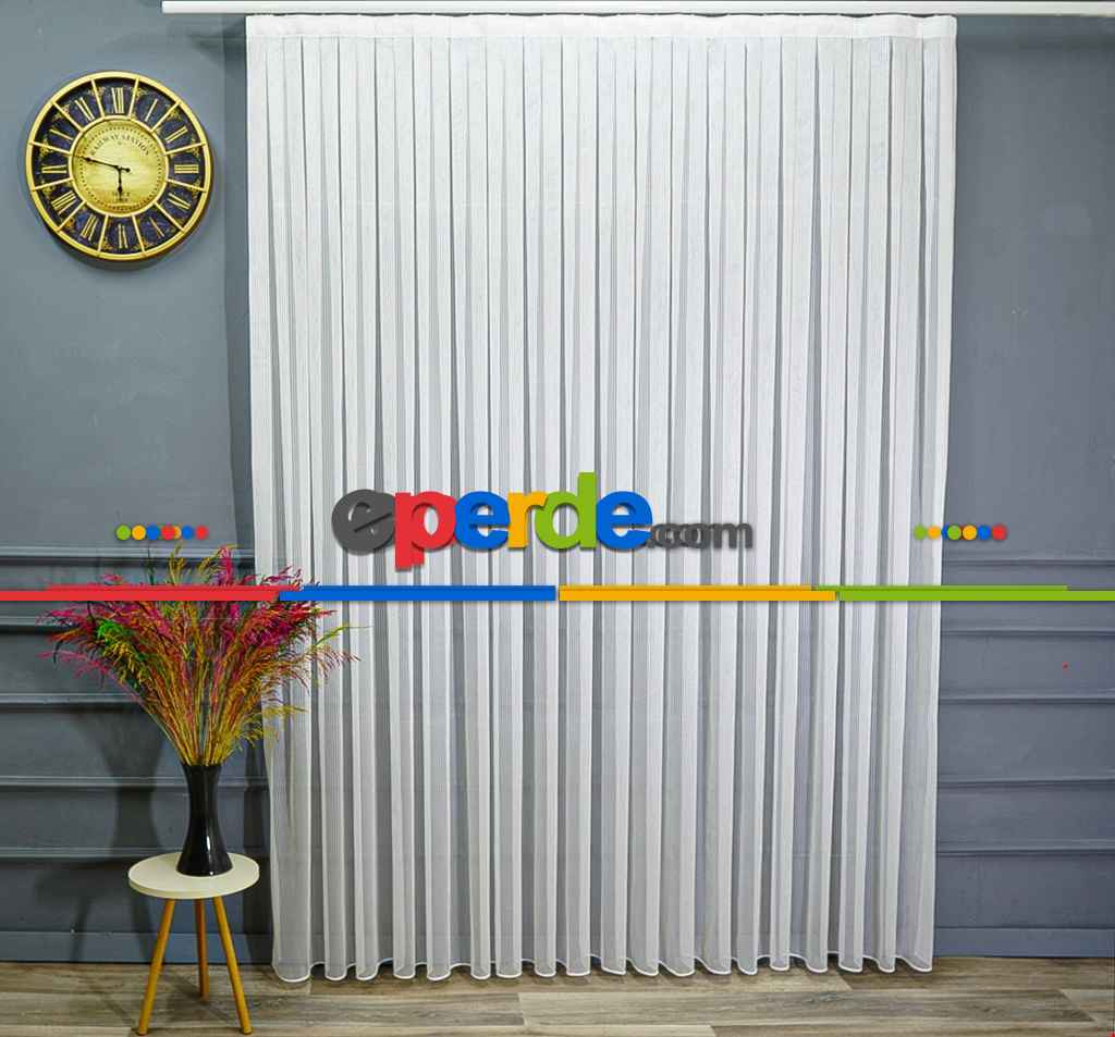 Hazır Ölçülü Fırsat 2023 Trend Çizgili Model Eteği Kurşunlu Tül Perde