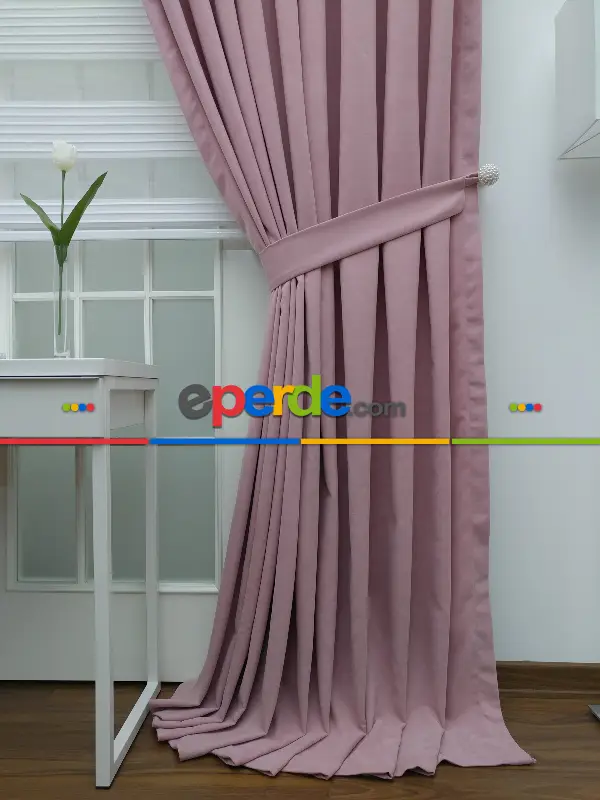 %25 İndirimli!!! Pudra Pembe Düz Fon Perde- Pudra