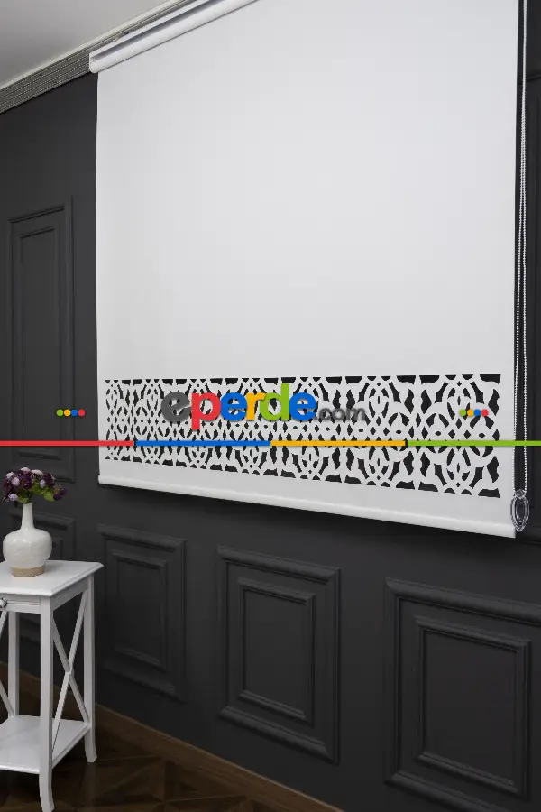 Salon Stor - Ekru Renk Lazer Kesim Mat Stor Perde (ister Düz - İster Lazer Kesimli Satın Alın)