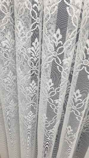 Salon Çiçek Çizgi Örme Tül Perde- Ekru