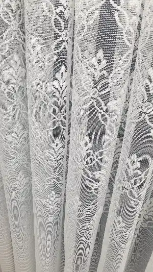 Çiçek Desen Tasarım Yeni Çizgi Örme Tül Perde- Ekru