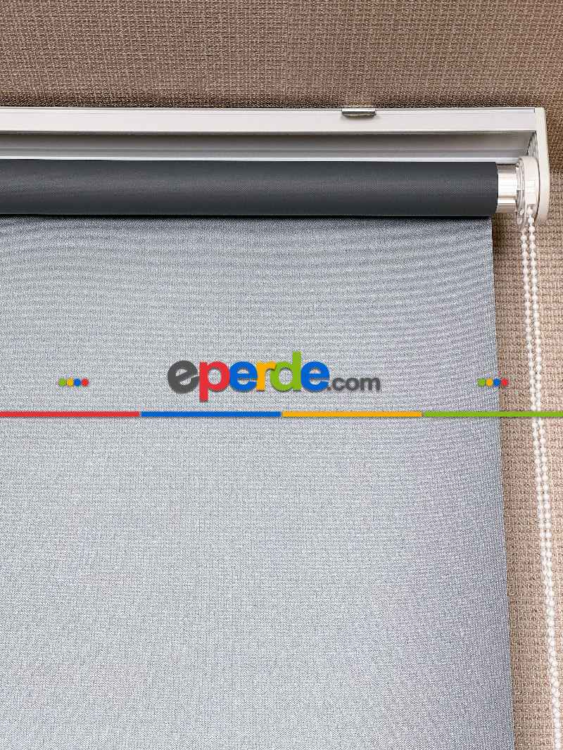 Salon Parlak Antrasit Gri Karartma Blackout Stor Perde, Standart Metal Kasalı Yüksek Kalite Kornişe Kolay Montaj Seçenekli