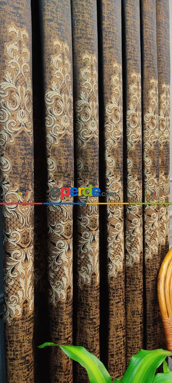 Yatak Odası - Kahverengi Desenli Fon Perde, Adet Fiyatıdır, İstediğiniz Boy Ölçüsünde Dikilir, Eni 50 İla 100cm Arası Seçenekler, Sık Piledir 50cm X 1cm 