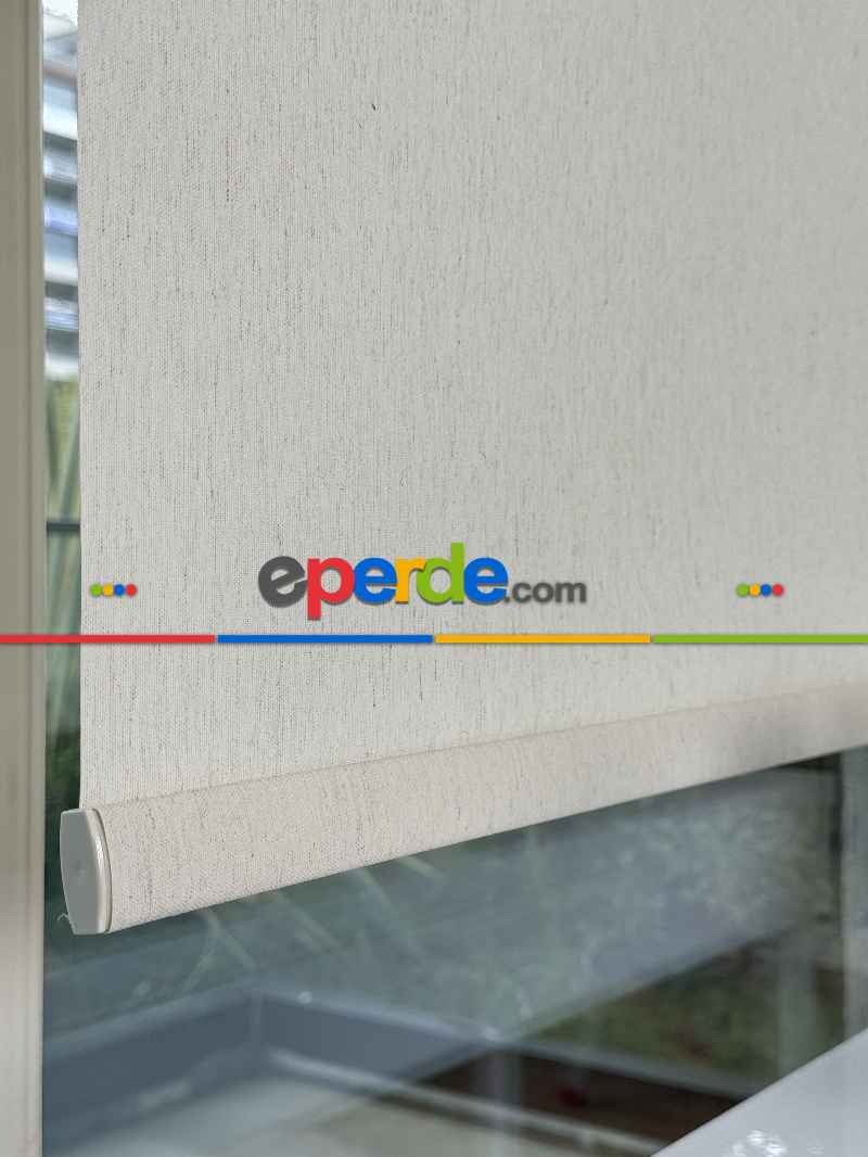 Salon Ekru Keten Stor Perde, Standart Metal Kasalı Yüksek Kalite Kornişe Kolay Montaj Seçenekli