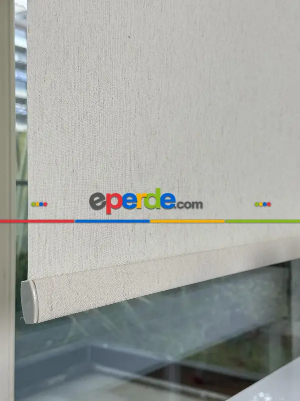 Salon Ekru Keten Stor Perde, Standart Metal Kasalı Yüksek Kalite Kornişe Kolay Montaj Seçenekli