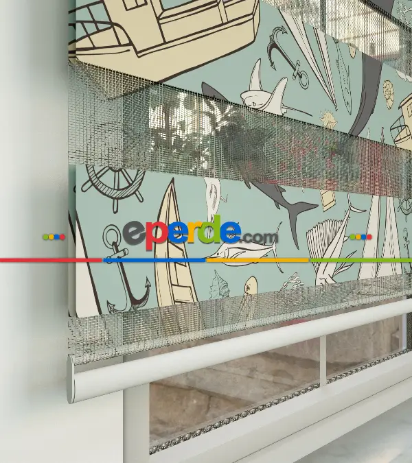 Deniz Temalı Baskılı Zebra Perde- Çok Renkli