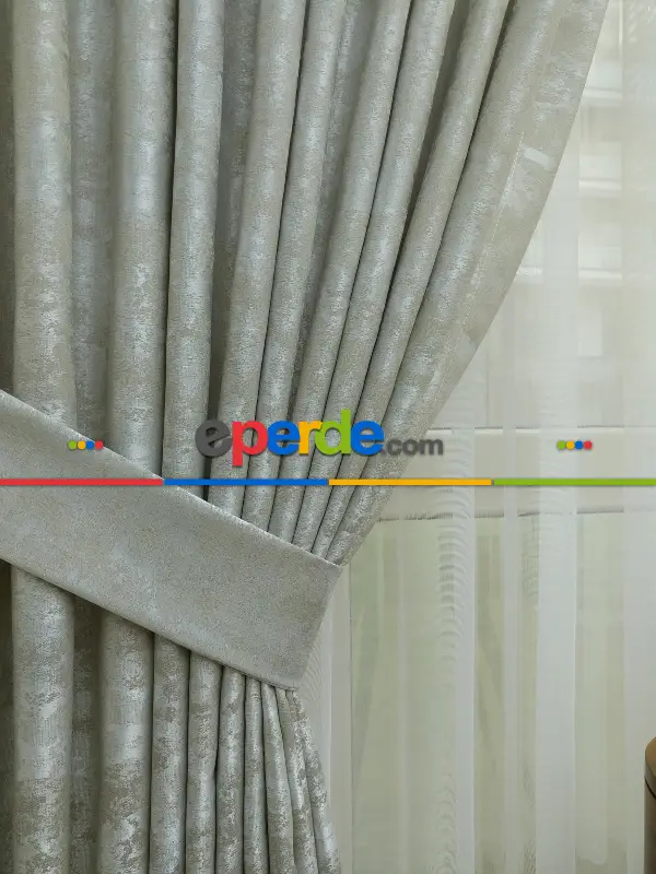 Patine Desenli Taş Rengi - Katyonik Jakar Fon Perde- Taş Rengi