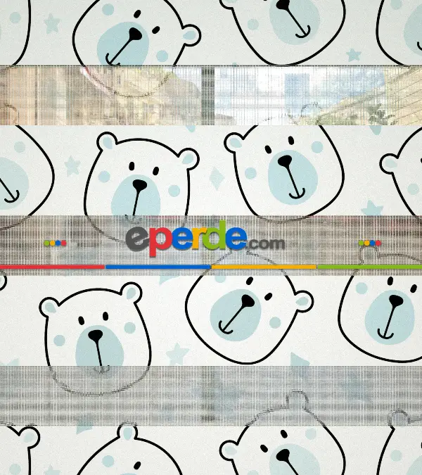 Mavi Ayıcık Desenli Baskılı Zebra Perde