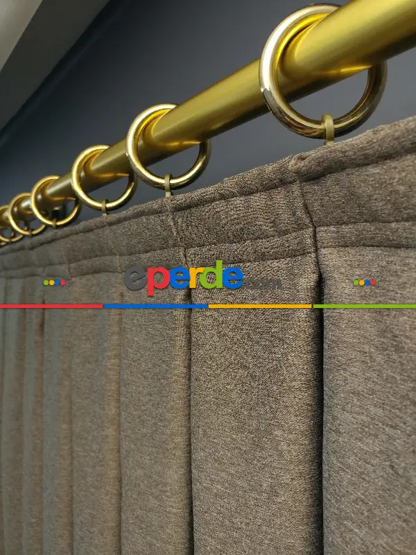 Yatak Odası - Modern Keten Görünümlü Işık Geçirmez Karatma Fon Perde 2021 Ikon- Kahve Koyu-vizon Rengi