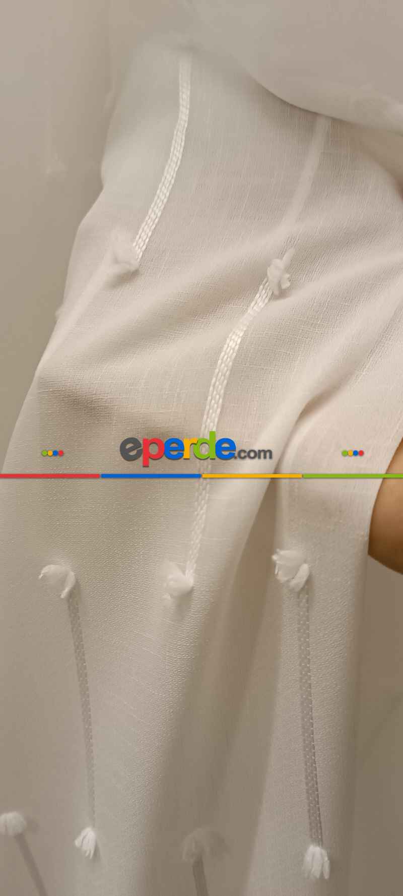 Yeni Nesil Ponpon Saçak Detaylı Tül Perdeler Ekru Renk