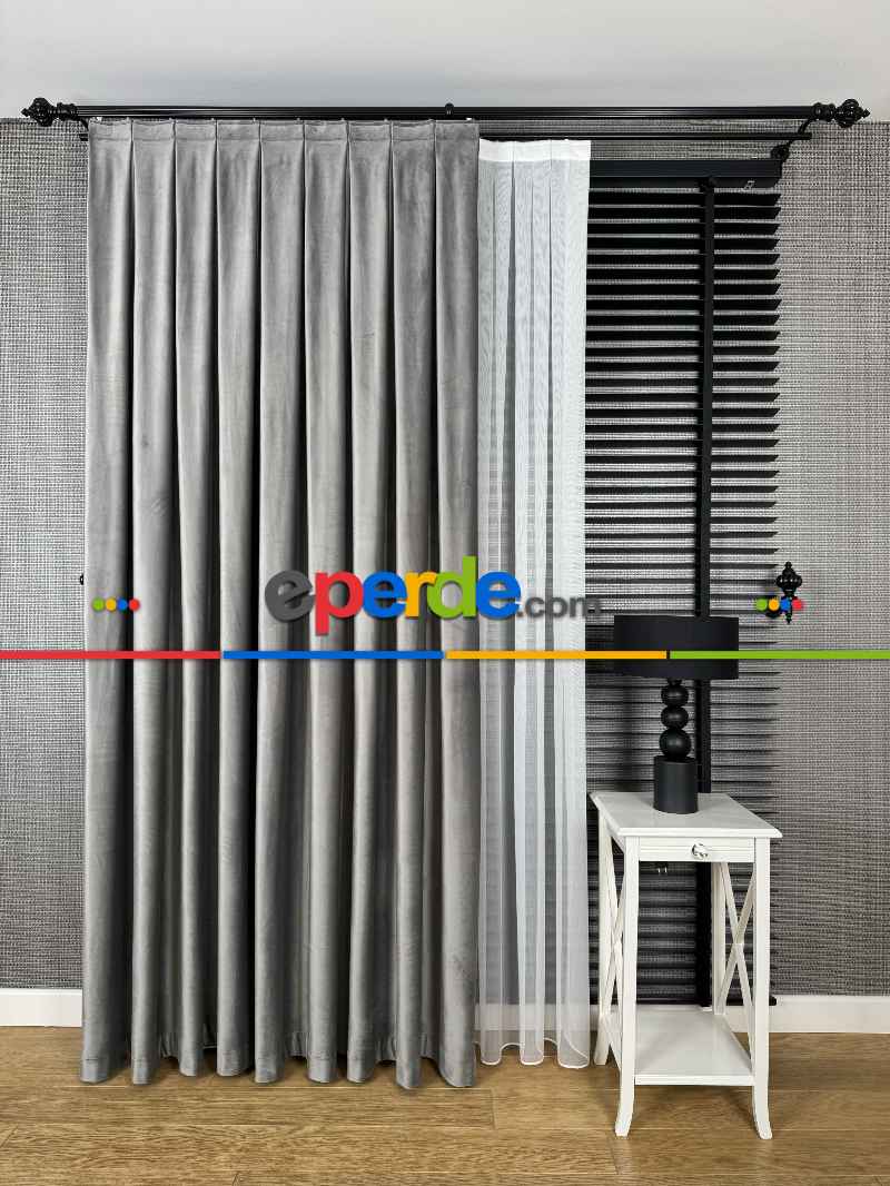 Gri İthal Kadife Fon Perde, Premium Kalite Serisi Kadife Fon Perde