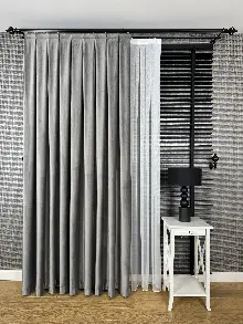 Oturma Odası - Gri İthal Kadife Fon Perde, Premium Kalite Serisi Kadife Fon Perde