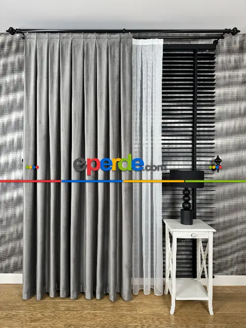 Gri İthal Kadife Fon Perde, Premium Kalite Serisi Kadife Fon Perde